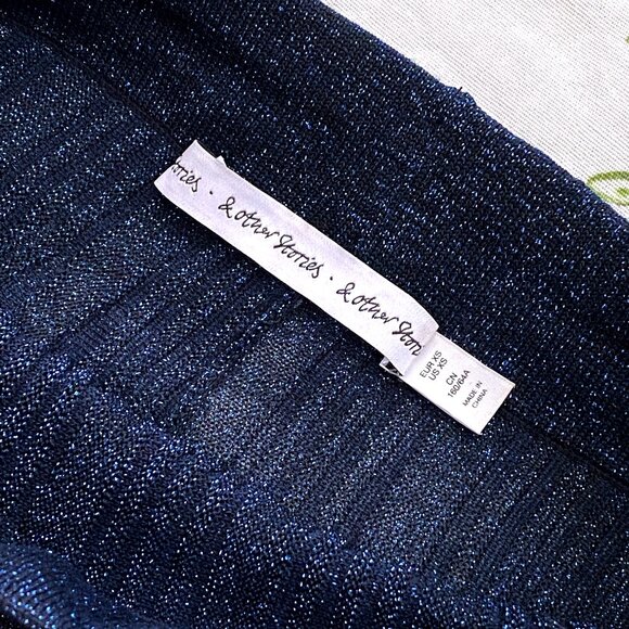 Other Stories Glittery Pleat Rib Midi Skirt Navy Size XS - Picture 7 of 9